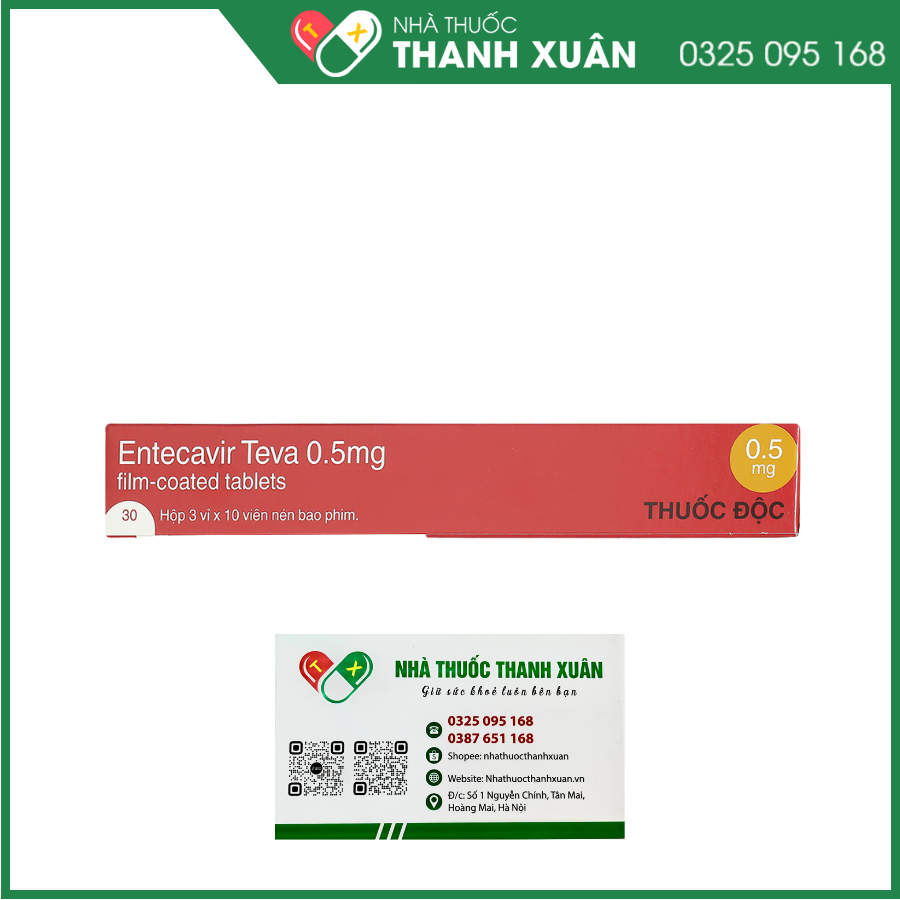 Entecavir Teva 0,5mg điều trị viêm gan B mãn tính (3 vỉ x 10 viên)